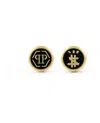 Philipp Plein Black Enamel And Gold Logo Cufflinks In Black