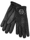 Philipp Plein Hexagon Interwoven Leather Gloves In Black