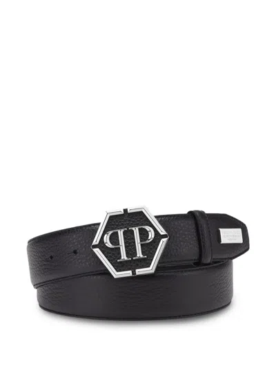 Philipp Plein Hexagon Leather Belt In Black