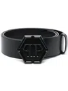 Philipp Plein Hexagon Leather Belt In Black