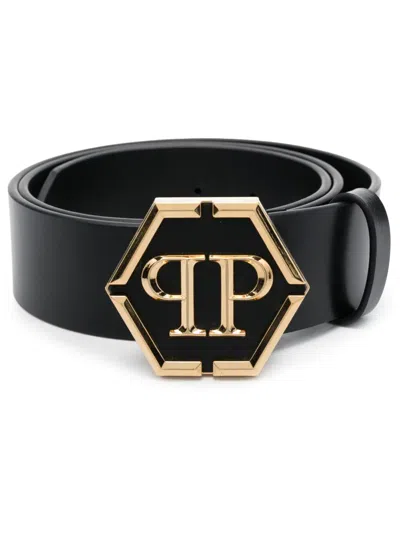 Philipp Plein Logo-buckle Leather Belt In Black