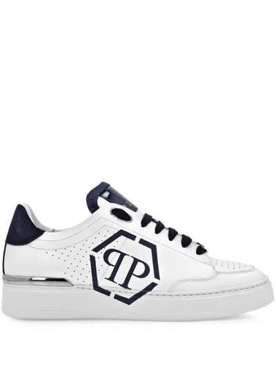 Philipp Plein Hexagon Leather Sneakers In White