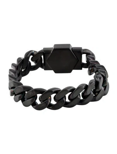 Pre-owned Philipp Plein Hexagon Link Bracelet, 8" In Black