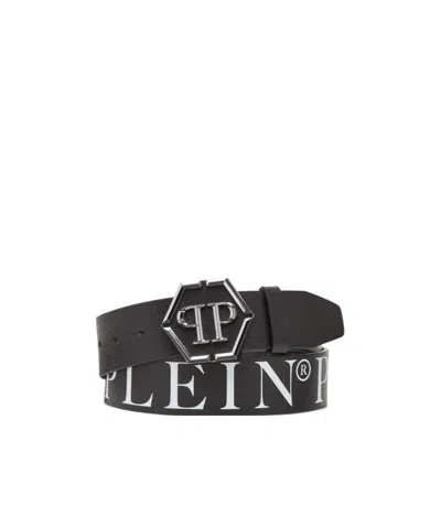 Philipp Plein Hexagon-logo Buckle Belt In Black