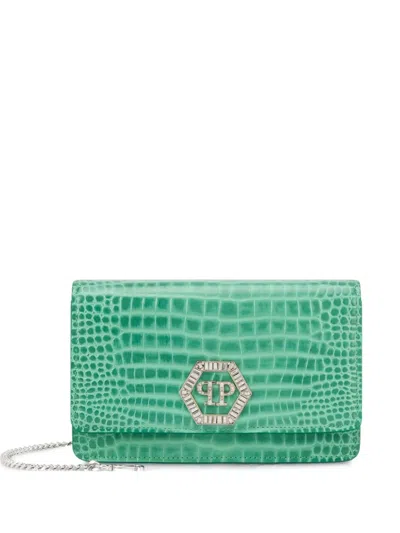 Philipp Plein Hexagon-logo Chain-strap Clutch Bag In Green