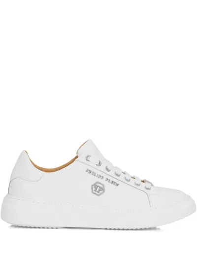 Philipp Plein Hexagon-logo Leather Sneakers In White