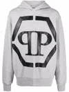 Philipp Plein Hexagon Logo-print Hoodie In Grey