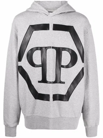 Philipp Plein Hexagon Logo-print Hoodie In Grey