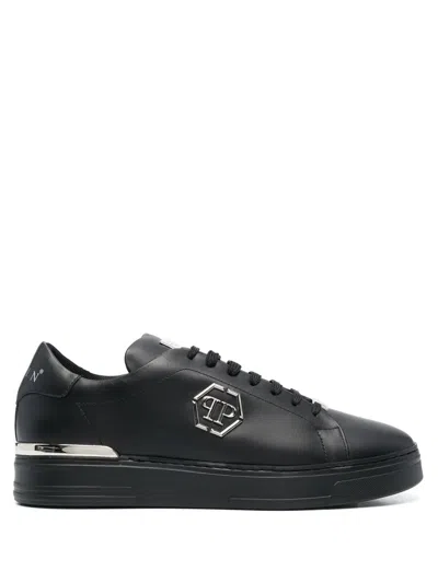 Philipp Plein Hexagon Low-top Leather Sneakers In Black