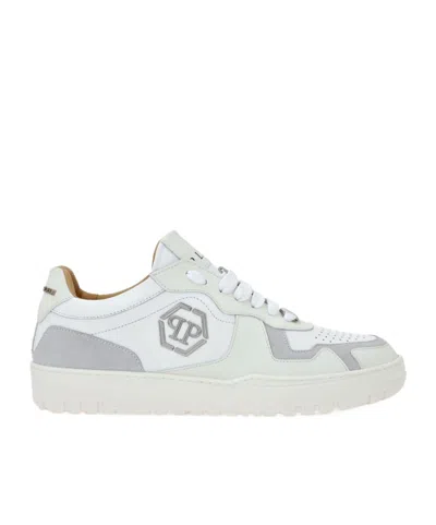 Philipp Plein Hexagon Low-top Leather Sneakers In White