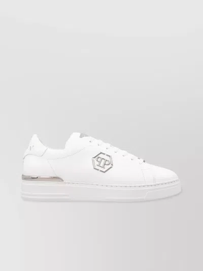 Philipp Plein 'hexagon' Low-top Sneakers Featuring Metal Accents In White