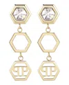 Philipp Plein Hexagon Lux Drop Earrings In Gold