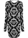 Philipp Plein Hexagon Monogram-jacquard Lurex Minidress In Black