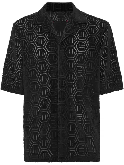 Philipp Plein Hexagon-patterned Short-sleeve Shirt In Black