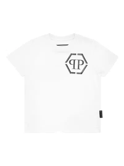 Philipp Plein Kids' Hexagon-print T-shirt In White