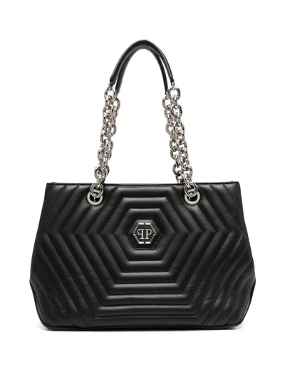 Philipp Plein Hexagon Quilted Leather Shoulder Bag In Black