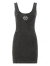 Philipp Plein Hexagon Ribbed-knit Tank Mini Dress In Gray