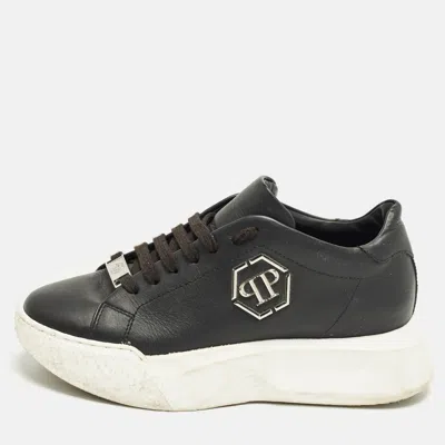 Pre-owned Philipp Plein Hexagon Size 37 Black Leather Lace Up Sneakers