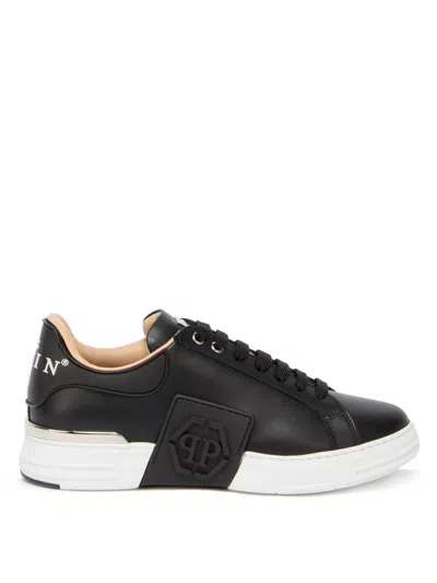 Philipp Plein Leather Sneakers With Distinctive Logo Detail In Black