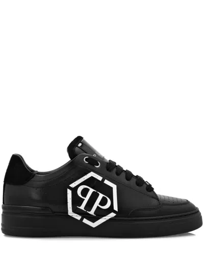 Philipp Plein Hexagon Leather Sneakers In Black  