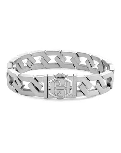 Philipp Plein Hexagon Tactical Buckle Cable Chain Bracelet Man Bracelet Silver Size 6 Stainless Stee