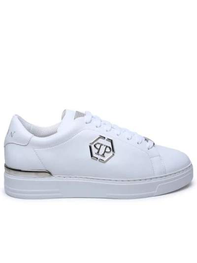 Philipp Plein Hexagon White Leather Sneakers In Grey