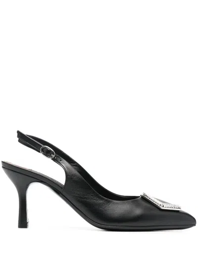 Philipp Plein Hexagonal-detail Leather Slingbacks In Black