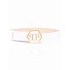 Philipp Plein Hexagon Leather Belt In White