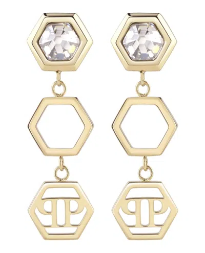 Philipp Plein Hexagonal Spike Crystal Earrings In Polished Stainless Steel In Gold