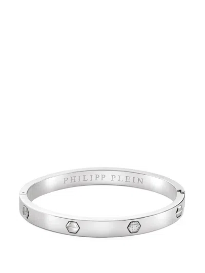 Philipp Plein Hexagon-logo Cuff Bracelet In Silver