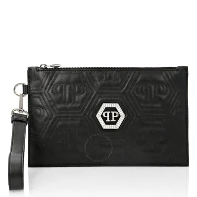 Philipp Plein Hexgonal Logo Minaudiere Crystal Clutch Bag In Black