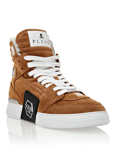 Philipp Plein Hi-top Sneakers Hexagon In Brown