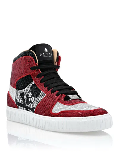 Philipp Plein Strass Crystal-embellished Hi-top Sneakers In Red