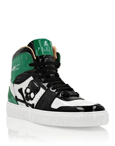 Philipp Plein Hi-top Sneakers Notorious Patent Skull In Green