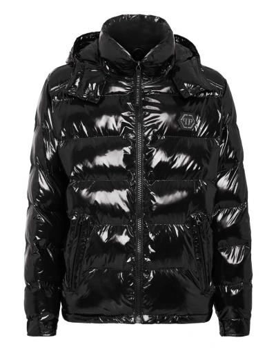 Pre-owned Philipp Plein High-shine Padded Jacket. In Black