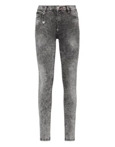 Philipp Plein Storm Grey High-waist Cotton Jeggings In Gray