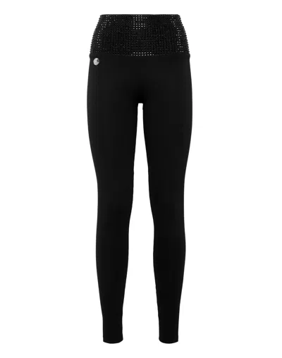 Philipp Plein High Waist Leggings With Crystals In Black