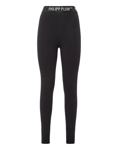 Philipp Plein High Waist Leggings With Crystals In Black