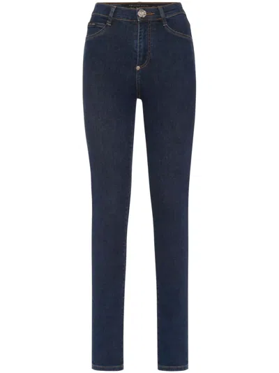Philipp Plein High Waisted Jegging Trousers In Blue
