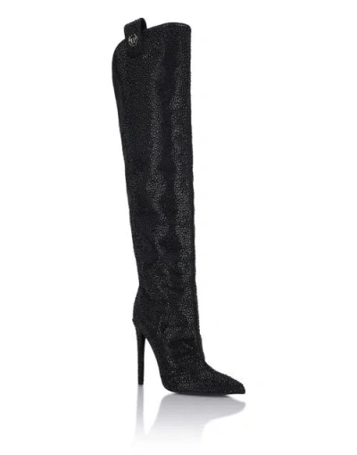 Philipp Plein High-heel High Boots Mixed Strass Hexagon Women In Black