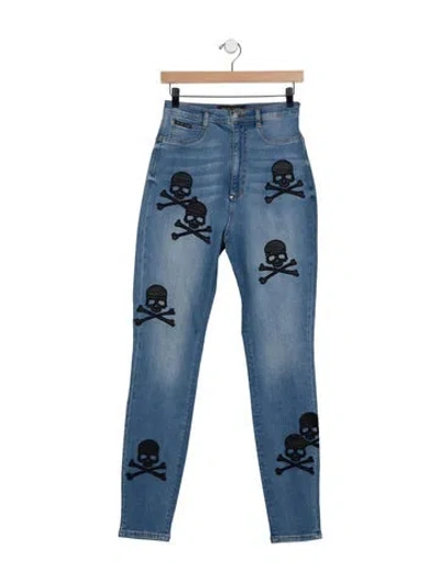 Pre-owned Philipp Plein High-rise Skinny Leg Jeans In Blue