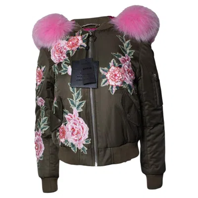 Pre-owned Philipp Plein , Hooded Bomber With Floral Embroidery In Black