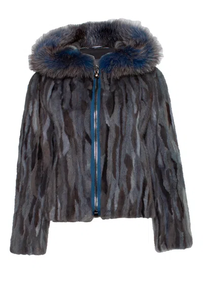 Philipp Plein Hooded Fur Zip Jacket In Gray