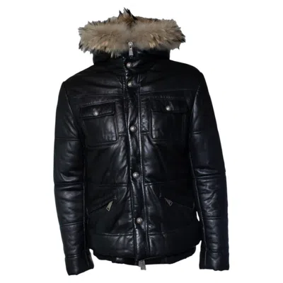 Pre-owned Philipp Plein , Hooded Leather Bomber With Fur In Black