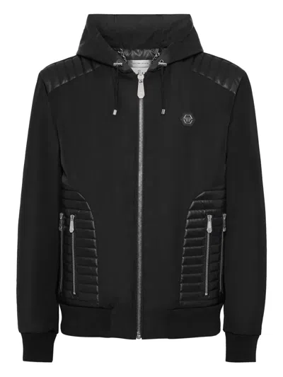 Philipp Plein Hooded Leather-insert Jacket In Black