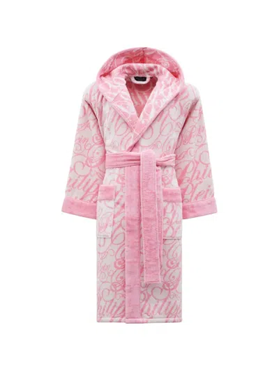 Philipp Plein Hooded Signature Bath Robe In Pink