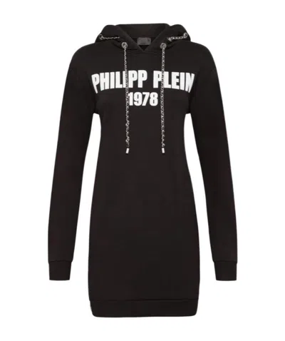 Philipp Plein Hooded Sweater Dress In Black