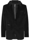 Philipp Plein Hooded Velvet Blazer In Black