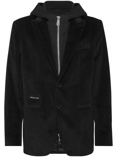 Philipp Plein Hooded Velvet Blazer In Black