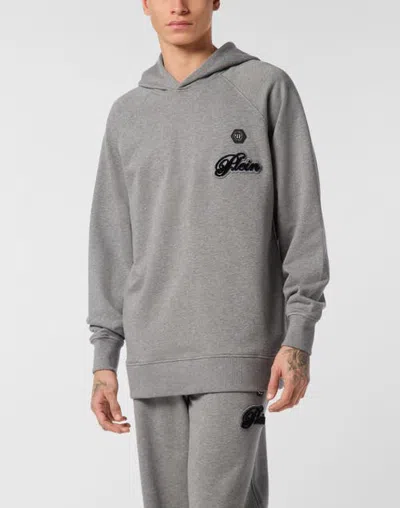Philipp Plein Hoodie Basic Signature Men In Gray